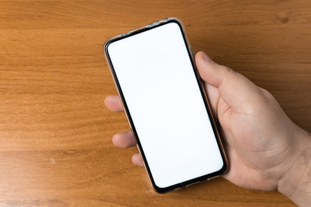 Man using blank screen smartphoneの写真素材