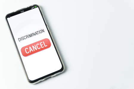 Discrimination - Phone with cancel button on white backgroundの写真素材
