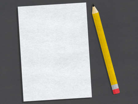 Blank paper and pencil on gray backgroundの写真素材