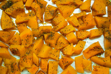 Baked pumpkin with herbsの写真素材