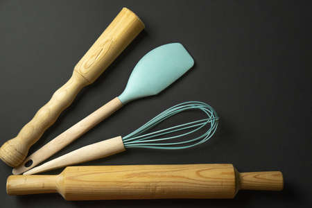 Kitchen items on black backgroundの写真素材