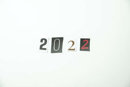 2022 words. Caption, heading made of letters with different fonts on a white background.の写真素材