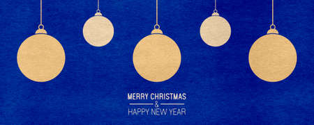Christmas balls on blue paper background. Merry Christmas and a Happy New Year concepr bannerの写真素材