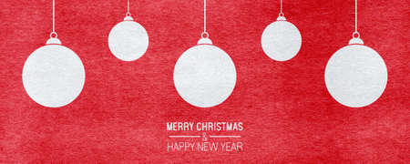 Christmas balls on red paper background. Merry Christmas and a Happy New Year concepr bannerの写真素材