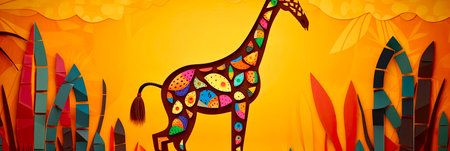 Giraffe in the jungle. colorful background. vector illustration.の素材