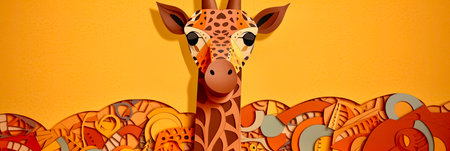 Cute giraffe on orange background with copy space. cartoon style.の素材
