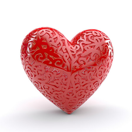 Red heart on a white background. 3d rendering. computer generated image.の素材