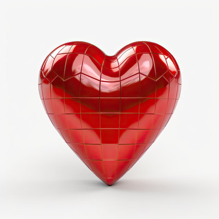 Red heart on a white background. 3d rendering, 3d illustration.の素材