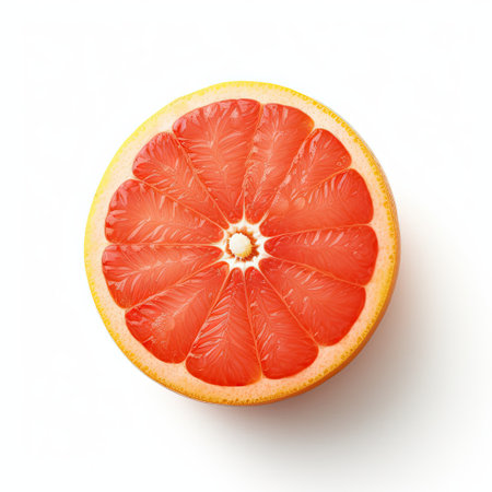 Half of red grapefruit isolated on white background. top view.の素材