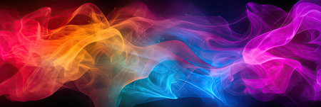 Abstract background of colored smoke. Multicolored lines on a black backgroundの素材