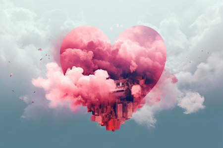 Red heart in the sky as a love concept. 3D Renderingの素材
