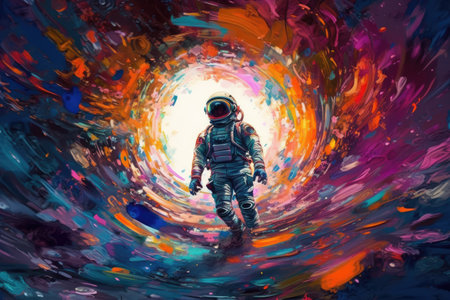 Astronaut in space. mixed media. mixed media. mixed mediaの素材