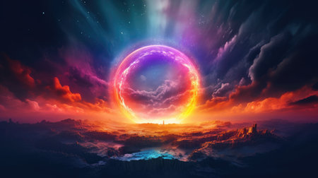 Fantasy landscape with planet and clouds. 3D illustration. Vector.の素材