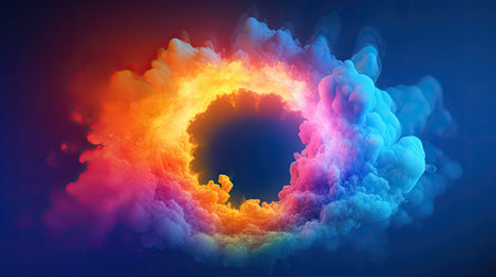 Explosion of colored smoke on dark background. 3D illustration.の素材