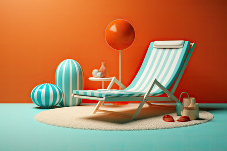 3d render of beach chair on the sand in the orange roomの素材