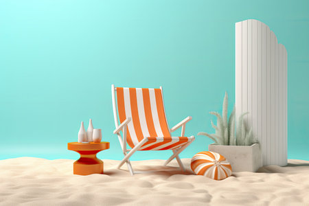beach chair on the sand 3d render concept of summer vacationの素材