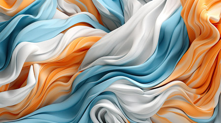 3d rendering, abstract background with blue, orange and white silk fabricの素材