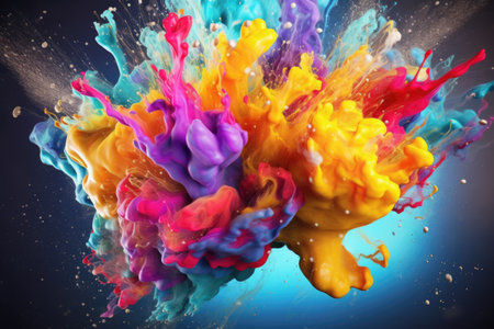 Colorful paint splashes isolated on black background. 3d renderingの素材