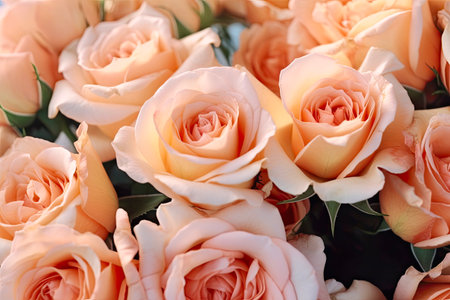 Beautiful roses in a bridal bouquet, close-upの素材
