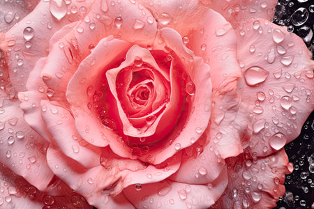 Beautiful pink rose with water drops on it, close-upの素材