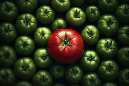 tomato on a pile of green tomatoes. 3d illustration.の素材