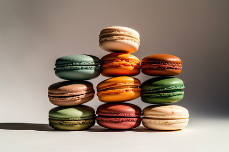 Colorful macaroons on a white background. selective focus.の素材