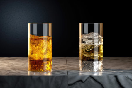 Whiskey ice cubes on a black background. 3d renderingの素材