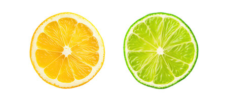 Slices of lime and lemon isolated on a white background.の素材