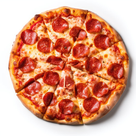 Pepperoni pizza isolated on a white background. top view.の素材