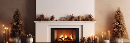 Fireplace in the living room with christmas decorations. 3d renderingの素材