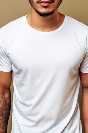 Cropped image of a handsome young man in white t-shirt.の素材