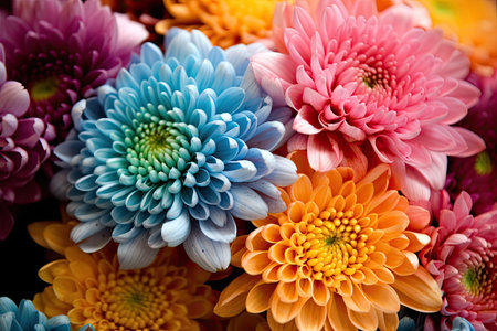 Colorful chrysanthemum flowers, closeup of photoの素材