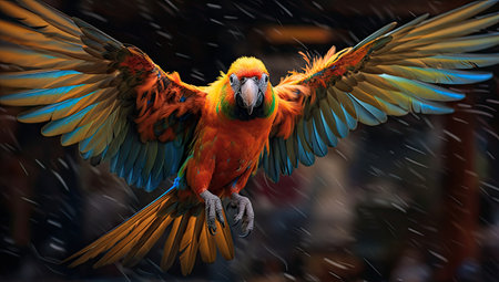 beautiful Scarlet macaw (Ara macao) in rainの素材
