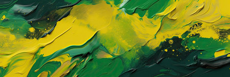 Abstract background with green, yellow and black oil paint stains. panoramic image.の素材