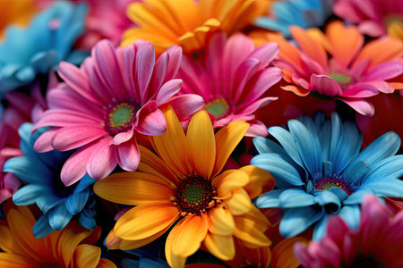 Colorful daisies background. Close up of colorful flowers.の素材