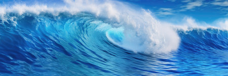 blue ocean waves. 3D render of ocean wave and blue skyの素材