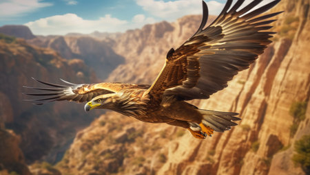Flying white tailed eagle in the mountains of Canyonlands National Parkの素材