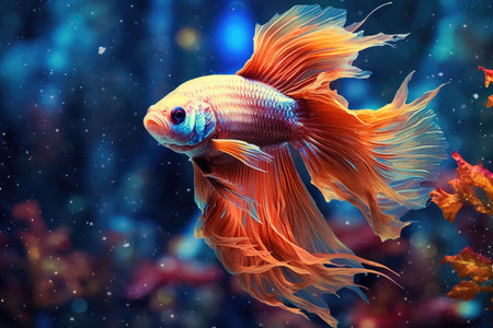 Siamese fighting fish in aquarium. colorful water background.の素材