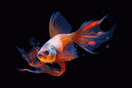 goldfish in the aquarium on a black background. beta fishの素材