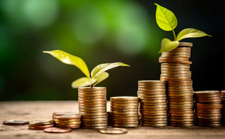 Investment concept, Coins growing on coins,Business investment growth conceptの素材