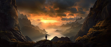 fantasy alien planet. mountain and lake. 3D illustration.の素材