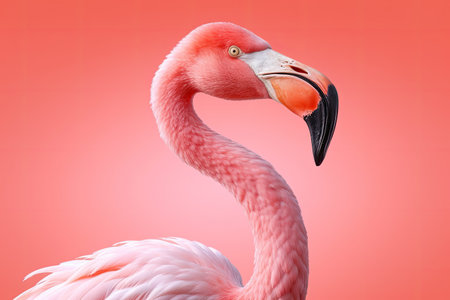 Pink flamingo isolated on a white background. close-up.の素材