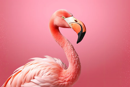 Flamingo isolated on pink background. 3d rendering.の素材