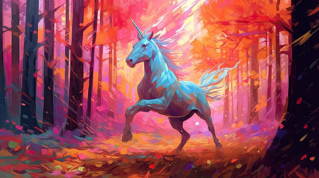 Illustration of a horse in the forest. Digital painting of a horse.の素材