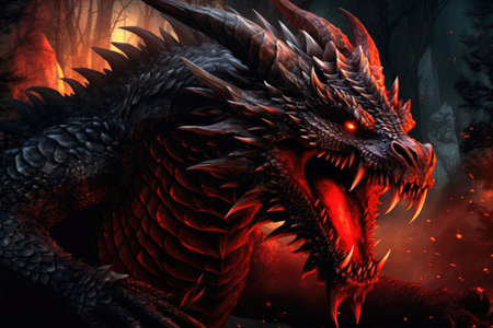 Dragon in the dark forest. 3D rendering, 3D illustration.の素材