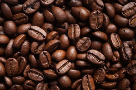 Roasted coffee beans background. Close-up image of coffee beans.の素材