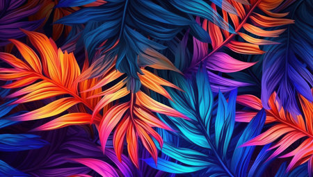 Colorful tropical leaves of palm tree. Bright exotic background. vector illustrationの素材