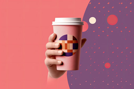 Female hand holding disposable coffee cup with flag of Croatia. 3D renderingの素材