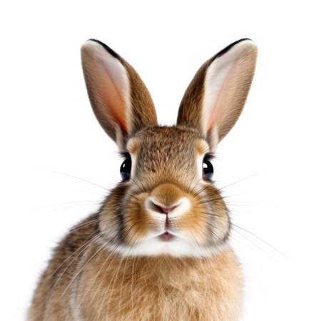 Close-up of a cute rabbit, isolated on white background.の素材