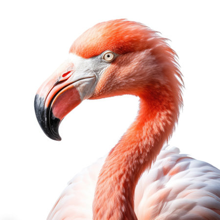 Portrait of a flamingo on a white background. Isolateの素材